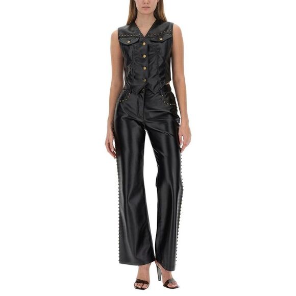 MOSCHINO JEANS Women's Studded Faux Leather Vest and Trousers Women BLACK Vests